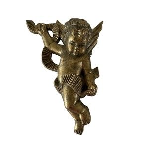Burwood Product Company Cherub Angel Gold Wall Hanging Decor 9.5" Vintage 1970